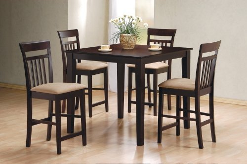 Coaster Five Piece Cappuccino Finish Counter Height Dining Table and 4 Barstools Set - kitchen table set