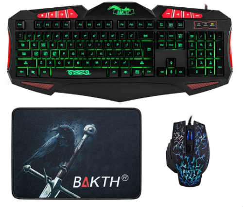 BAKTH Adjustable 7 Color Rainbow LED Backlight USB Gaming Keyboard and Mouse Combo