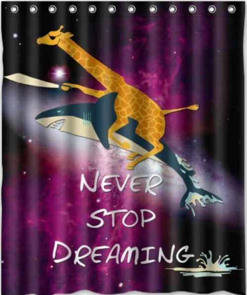 Giraffe Riding Shark Shower Curtain - Never Stop Dreaming